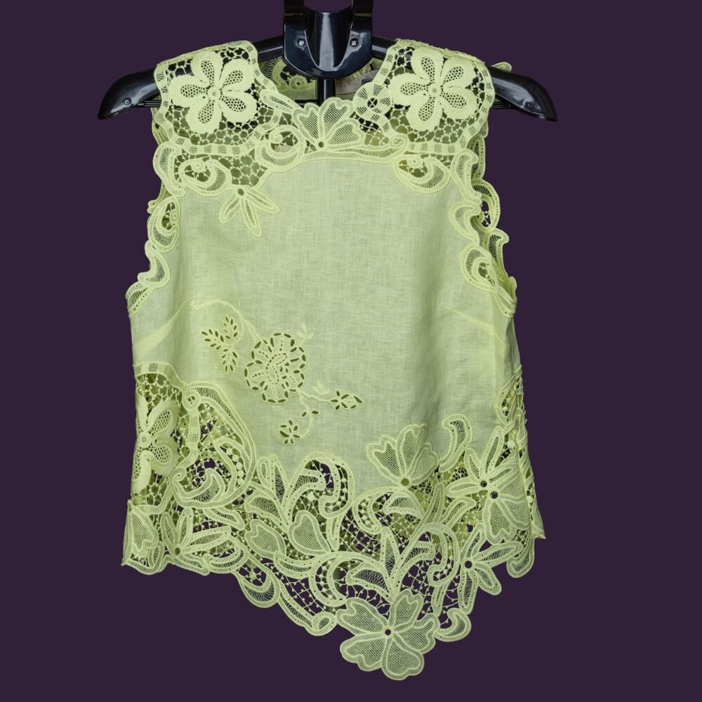 Ulla Johnson Marlis Embroidered Linen Lace Tank Top Citron Size 2 New With Tags